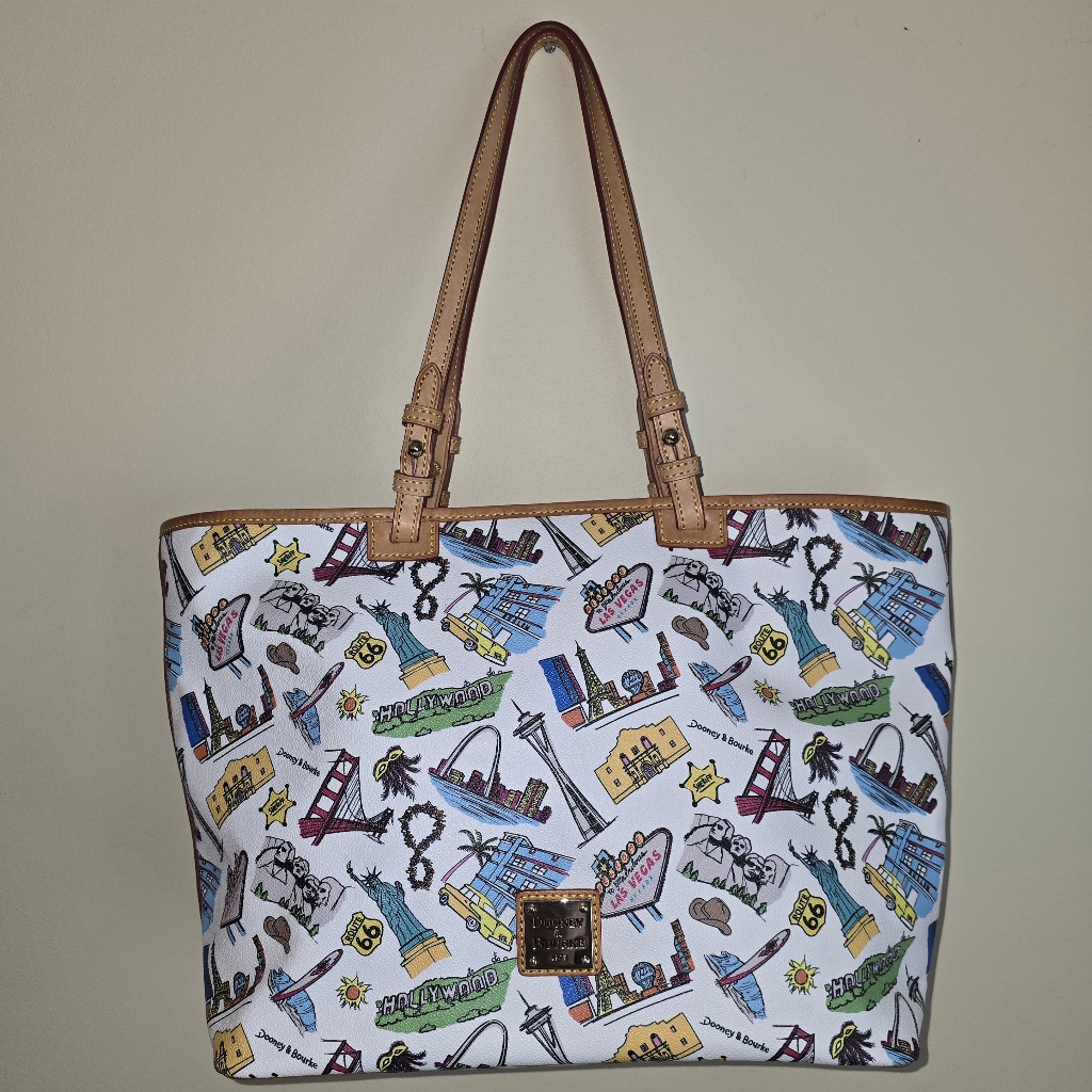 Dooney & Bourke Americana Landmark Tote White Coated Canvas Colorful Ltd Ed Euc